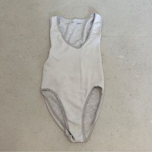 Urban Outfitters Out From Under Ribbed White Plunge Scoop Neck Bodysuit in White